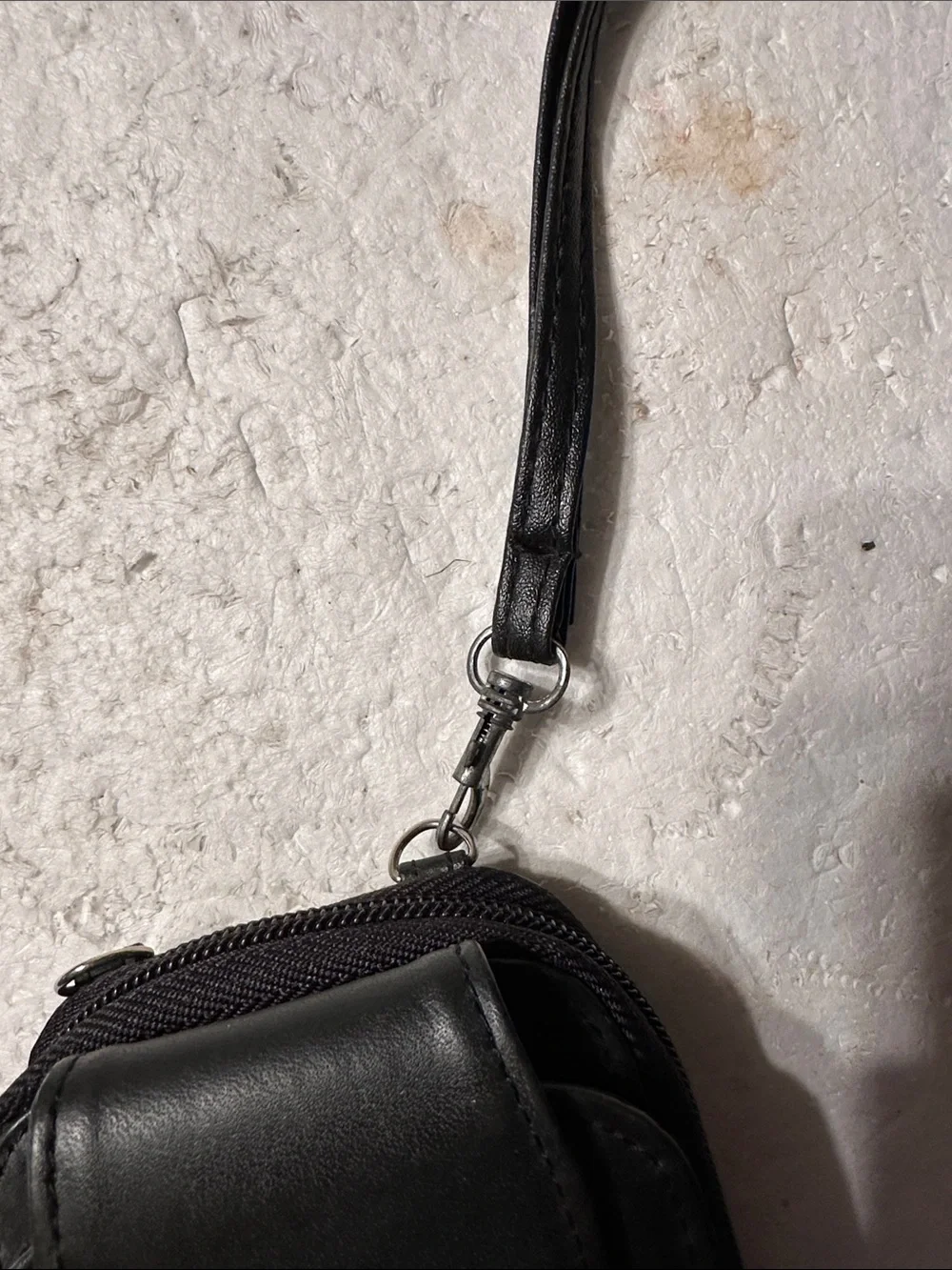 Vintage Buxton black leather wallet with cell pocket and detachable strap